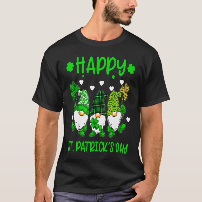 Happy St Patrick's Day Three Gnome Irish Shamrock  T-Shirt (Vorderseite)