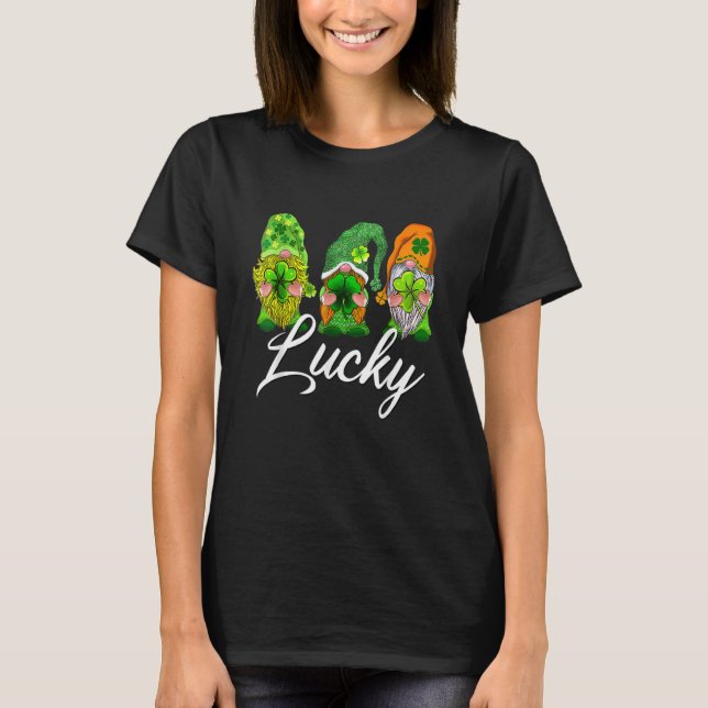 Happy St Patrick's Day Three Gnome Irish Shamrock  T-Shirt (Vorderseite)