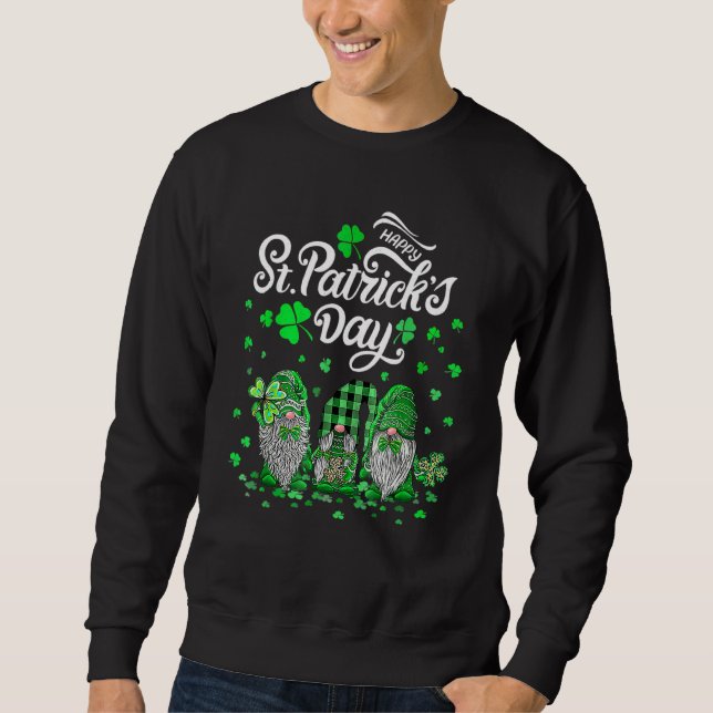 Happy St Patricks Day Three Gnomes Kleeblatt Essen Sweatshirt (Vorderseite)