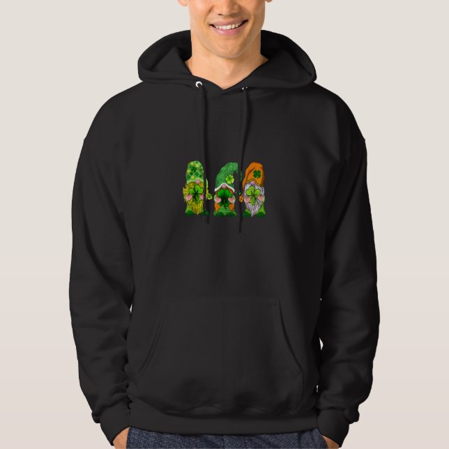 Happy St Patrick's Day Three Gnomes Kleeblatt Hoodie (Vorderseite)
