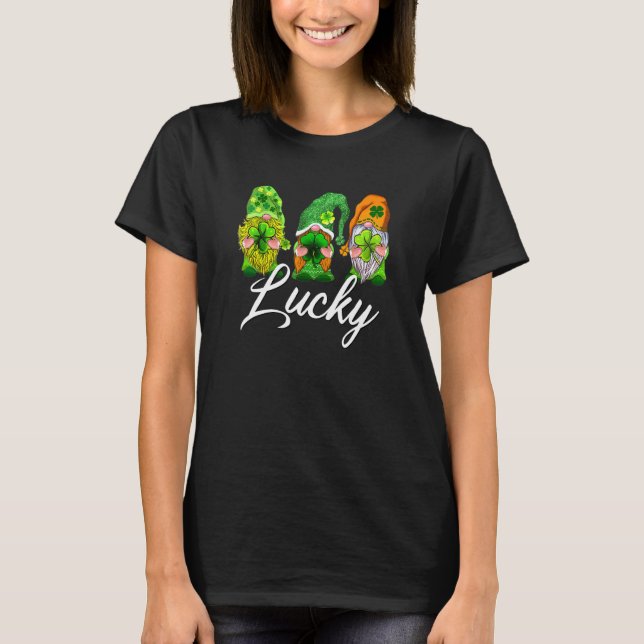 Happy St Patrick's Day Three Gnomes Lucky Green Sh T-Shirt (Vorderseite)