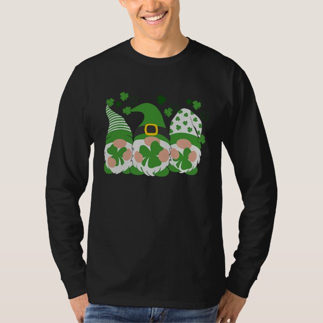 Happy St Patrick's Day Three Gnomes Lucky Shamrock T-Shirt (Vorderseite)