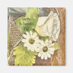 Happy St. Patrick's Day Weiße Blume Magnet