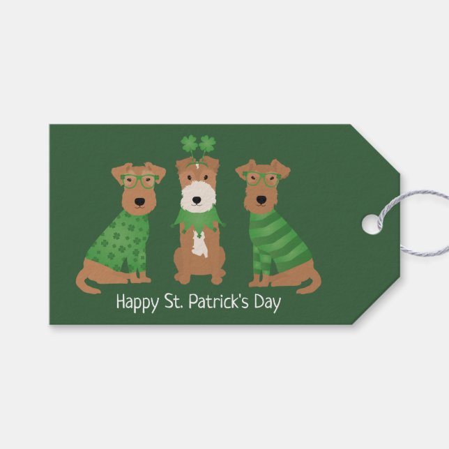 Happy St Patricks Day Welsh Wire Fox Terrier Dogs Geschenkanhänger (Vorderseite (Horizontal))