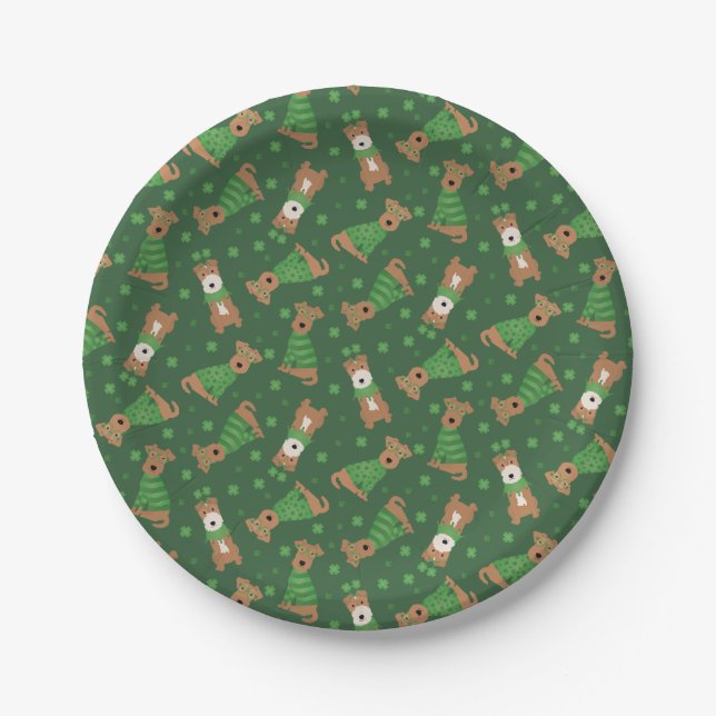 Happy St Patricks Day Welsh Wire Fox Terrier Dogs Pappteller (Vorderseite)