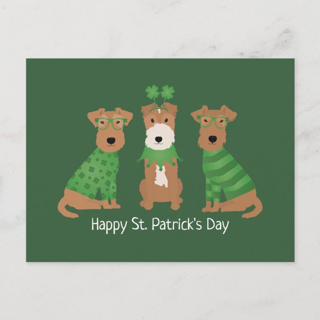 Happy St Patricks Day Welsh Wire Fox Terrier Dogs Postkarte (Vorderseite)