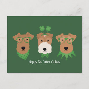 Happy St Patricks Day Welsh Wire Fox Terrier Dogs Postkarte