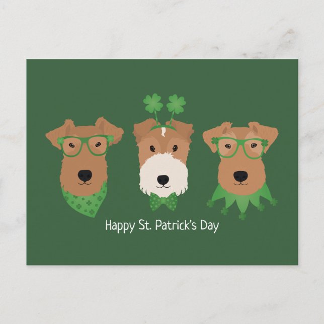 Happy St Patricks Day Welsh Wire Fox Terrier Dogs Postkarte (Vorderseite)