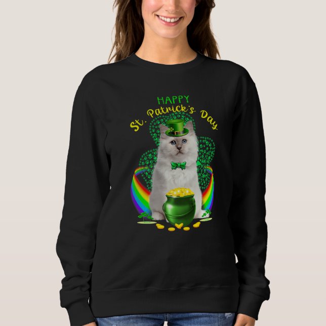 Happy St Patricks Day White Cat Leprechaun Hat Sha Sweatshirt (Vorderseite)