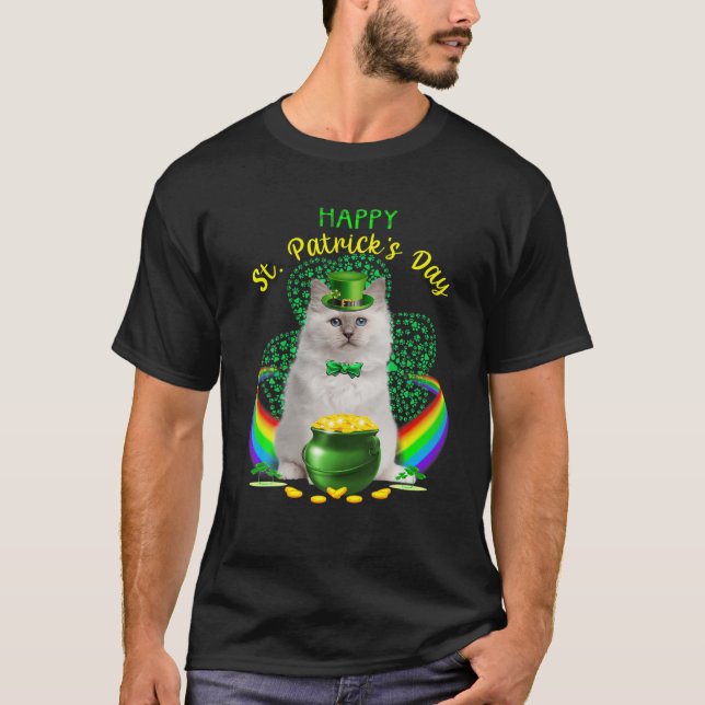 Happy St Patricks Day White Cat Leprechaun Hat Sha T-Shirt (Vorderseite)