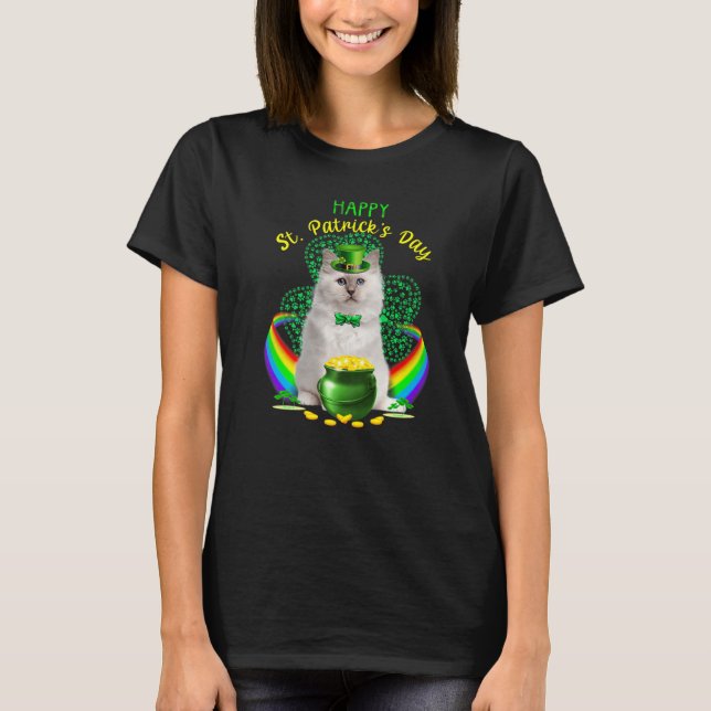 Happy St Patricks Day White Cat Leprechaun Hat Sha T-Shirt (Vorderseite)