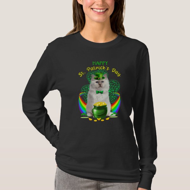 Happy St Patricks Day White Cat Leprechaun Hat Sha T-Shirt (Vorderseite)