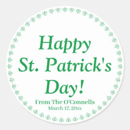 Happy St. Patrick's Day White Custom Text Klee Runder Aufkleber