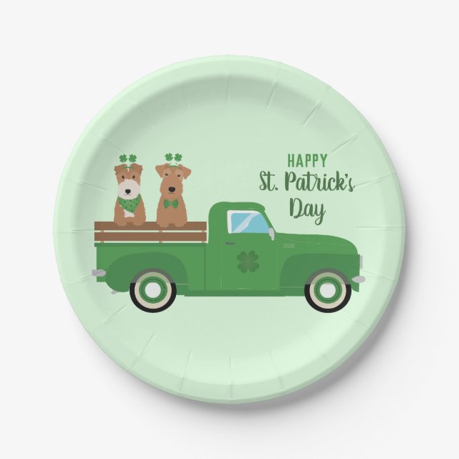 Happy St Patricks Day Wire Fox Terrier Dog Pappteller (Vorderseite)