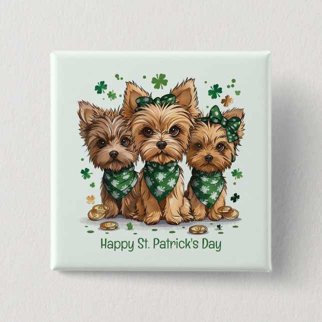 Happy St. Patrick's Day Yorkshire Terrier Dogs Button (Vorderseite)