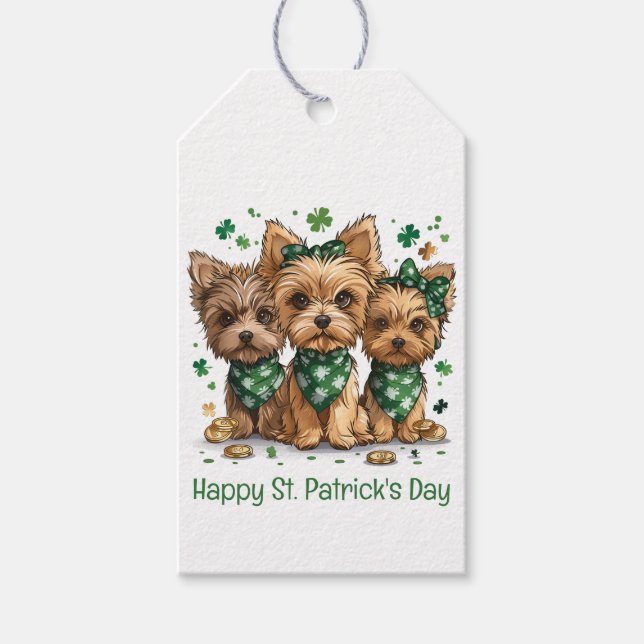 Happy St. Patrick's Day Yorkshire Terrier Dogs Geschenkanhänger (Vorderseite)