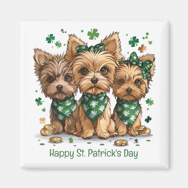 Happy St. Patrick's Day Yorkshire Terrier Dogs Magnet (Vorne)