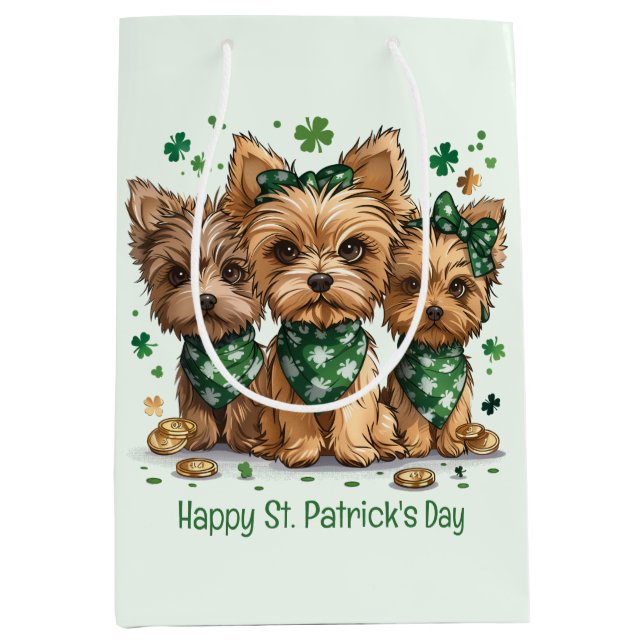 Happy St. Patrick's Day Yorkshire Terrier Dogs Mittlere Geschenktüte (Vorderseite)
