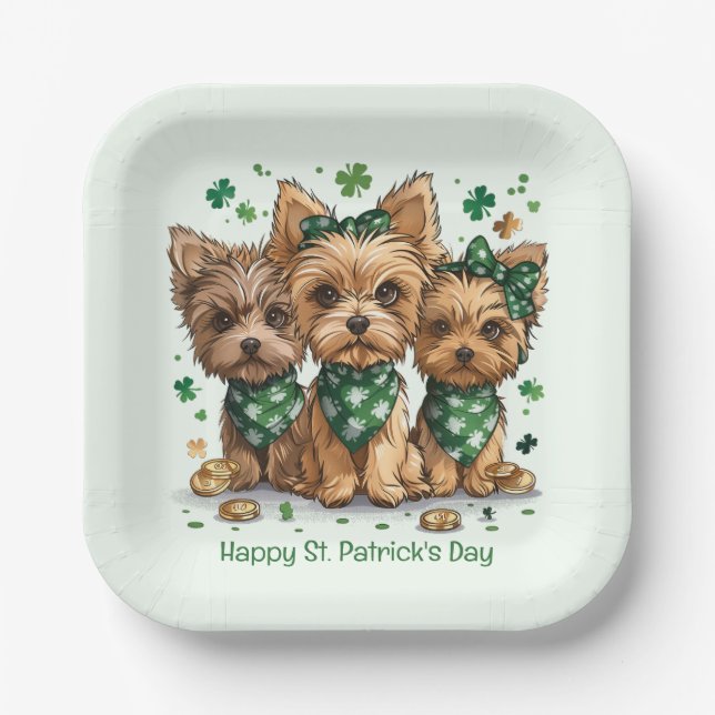 Happy St. Patrick's Day Yorkshire Terrier Dogs Pappteller (Vorderseite)