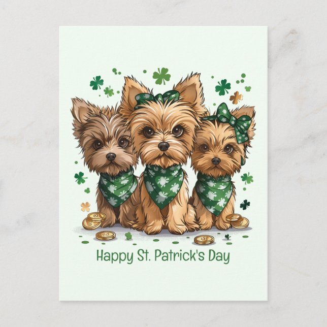 Happy St. Patrick's Day Yorkshire Terrier Dogs Postkarte (Vorderseite)