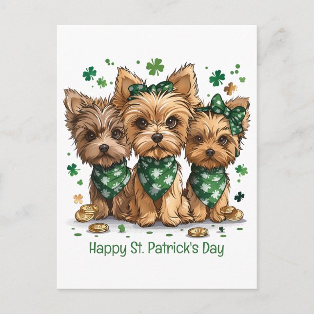 Happy St. Patrick's Day Yorkshire Terrier Dogs Postkarte (Vorderseite)