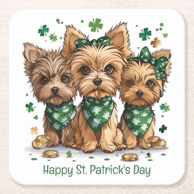 Happy St. Patrick's Day Yorkshire Terrier Dogs Rechteckiger Pappuntersetzer (Vorderseite)