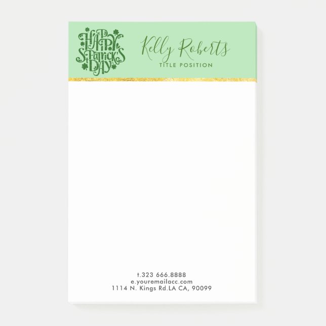 Happy St Patrick's Elegant Day Typografy Design Post-it Klebezettel (Vorderseite)