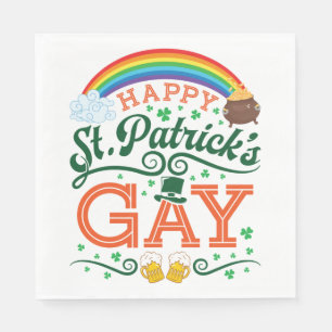 Happy St. Patricks Gay LGBTQ Pride Rainbow Serviette