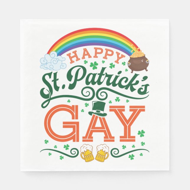 Happy St. Patricks Gay LGBTQ Pride Rainbow Serviette (Vorderseite)