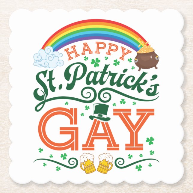 Happy St. Patricks Gay LGBTQ Pride Rainbow Untersetzer (Vorderseite)