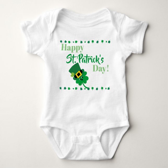 Happy St Patricks Kleeblatt Baby Strampler (Vorderseite)