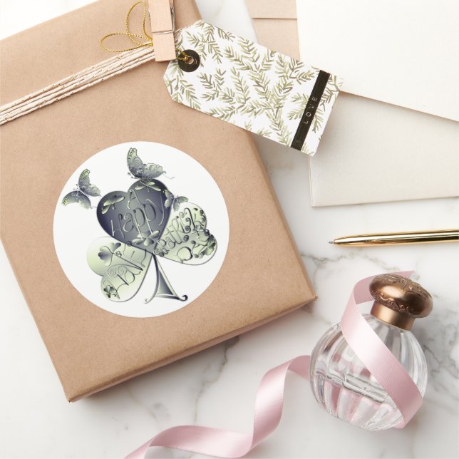 "Happy St. Patrick's..." Kleeblatt Butterflies Runder Aufkleber (Schenken)