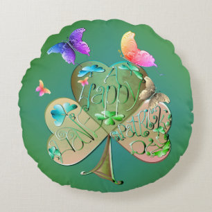 "Happy St. Patrick's "Kleeblatt Rundes Kissen