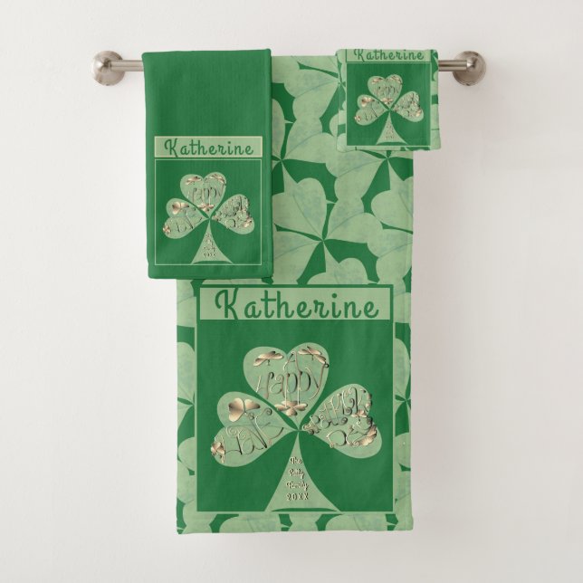 "Happy St. Patrick's " Kleeblatts Grünes Handtuch Badhandtuch Set (Insitu)