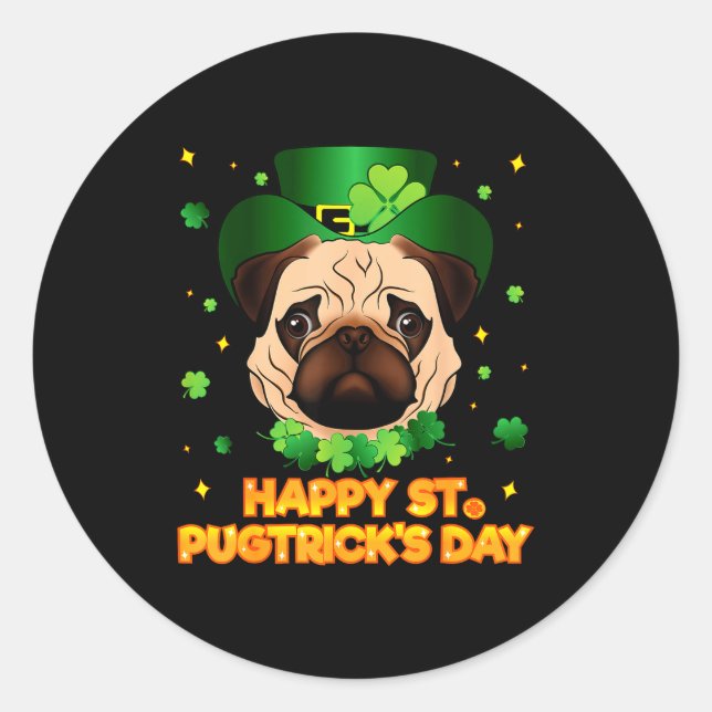 Happy St Patricks Pugtricks Day Irish Pug Leprecha Runder Aufkleber (Vorderseite)