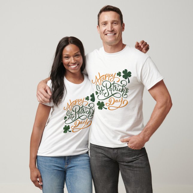 "Happy St. Patrick's Text T-Shirt (Him and Her Holiday T-Shirts!)