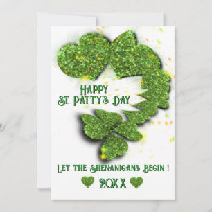 Happy St Patty, Green Kleeblatts funkelnde Herze Einladung