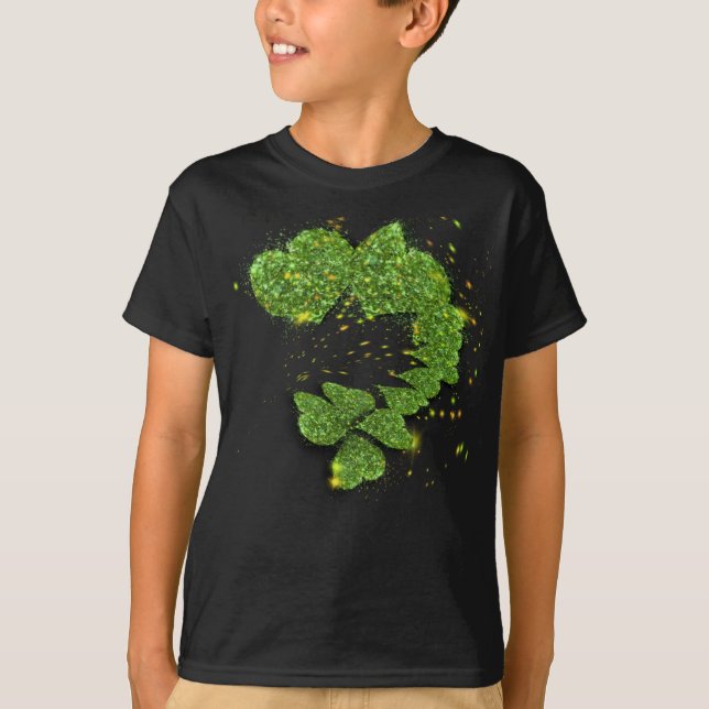 Happy St Patty, Green Kleeblatts | funkelnde Herze T-Shirt (Vorderseite)
