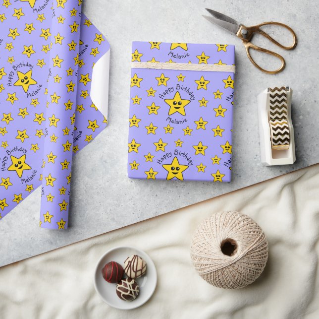 Happy Star Birthday Wrapping Paper Geschenkpapier (Kunsthandwerk)
