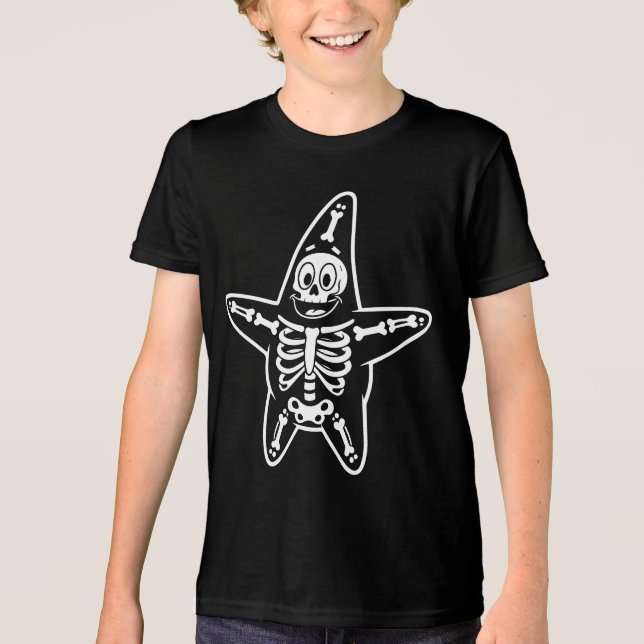 Happy Starfish Skeleton - Funny Halloween Art Tri-Blend Shirt (Vorderseite)
