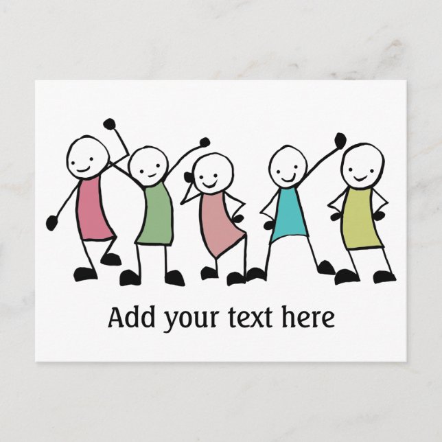 Happy Stick People Friends Personalisiert Postkarte (Vorderseite)