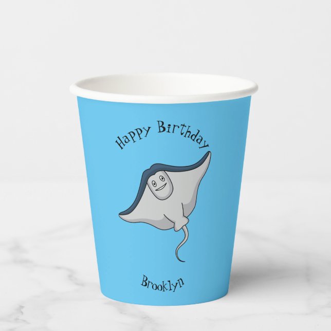 Happy stingray fish cartoon illustration pappbecher (Vorderseite)