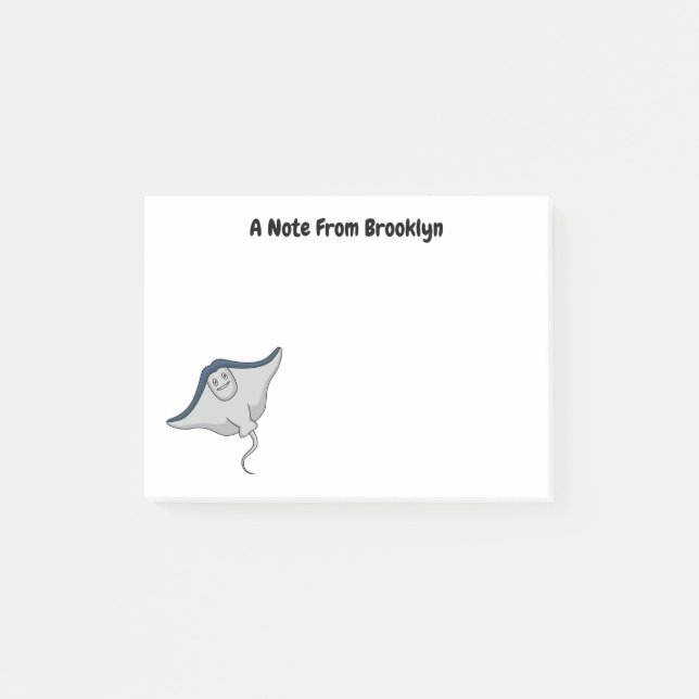 Happy stingray fish cartoon illustration post-it klebezettel (Vorderseite)