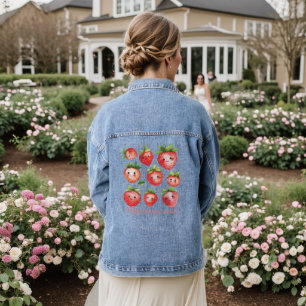 Happy Strawberry Denim Jacket für Frauen Jeansjacke