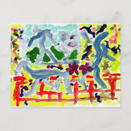 Happy Strichmännchen mit Stock Hund Postkarte