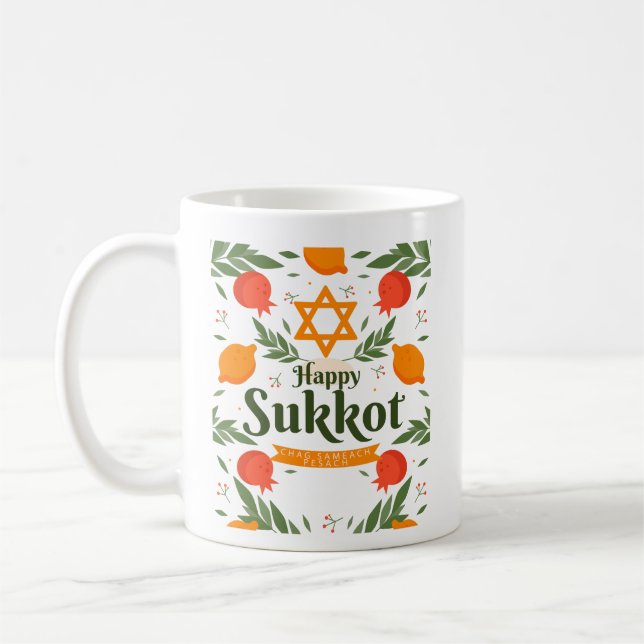 Happy Sukkot Chag Sameach Pesach Kaffeetasse (Links)
