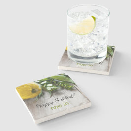 Happy Sukkot English Hebrew Sukkah Dekoration Steinuntersetzer