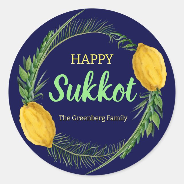 Happy Sukkot Lulav Blue Stickers (Vorderseite)