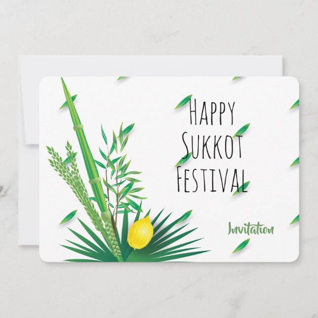 Happy Sukkot Lulav und Etrog Wasserfarbe Einladung (Vorderseite)