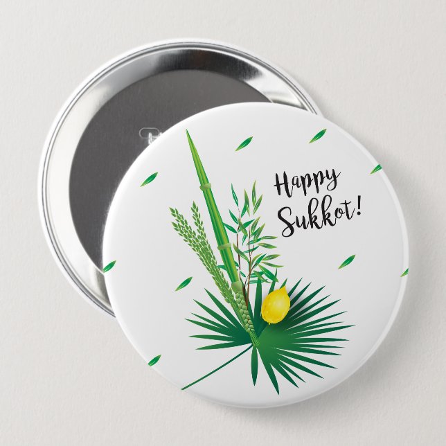 Happy Sukkot Lulav und Etrog Wasserfarbmuster Button (Vorne & Hinten)